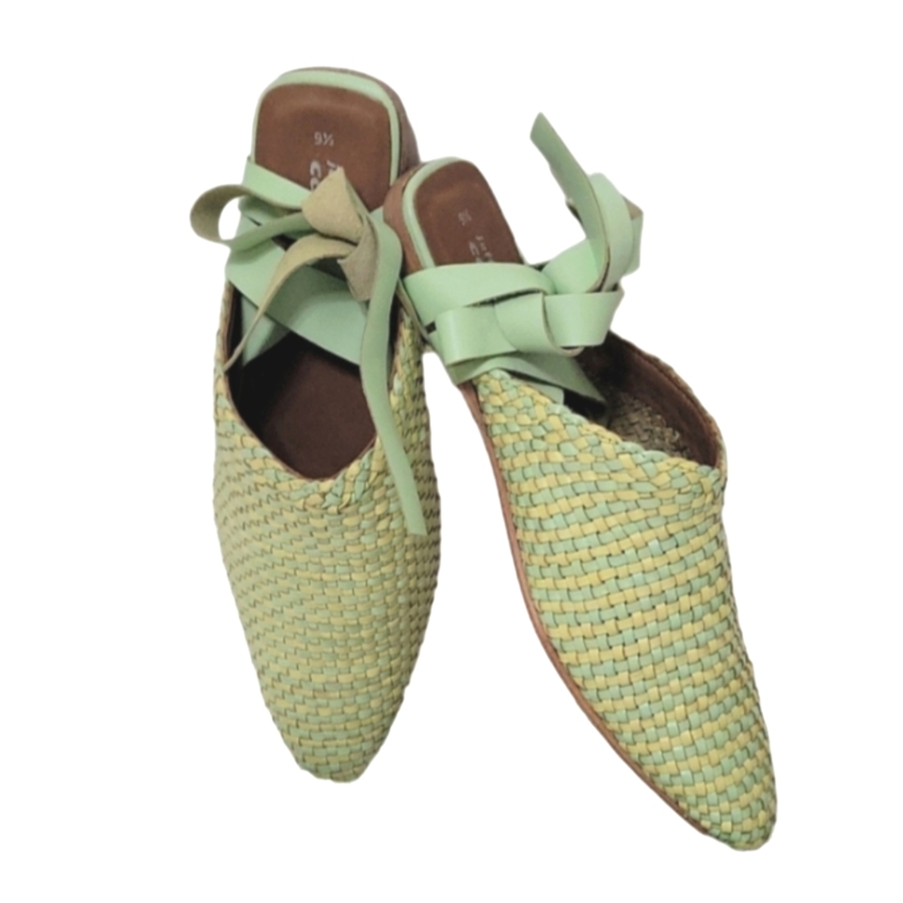Jeffrey Campbell Khaleesi woven leather ankle ties mules women's size 9.5